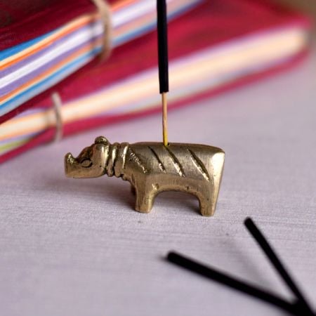 Antique Golden Brass Hippo Incense Stick Holder